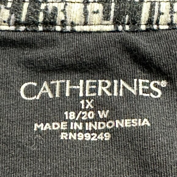 Catherines Womens Black White Zigzag 3/4 Sleeve Top Size 1X 18/20W Cotton Blend - Picture 3 of 9